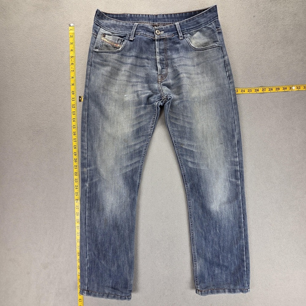 Diesel Jeans Mens Blue Medium Wash Regular Straight Leg Button Fly Fits 34x30